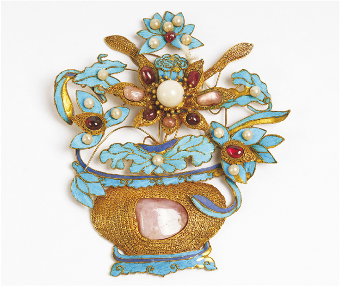 ▽鴻▽清朝時代 純銀塗金 花絲工芸 象嵌翡翠腕輪 時代物 中国古